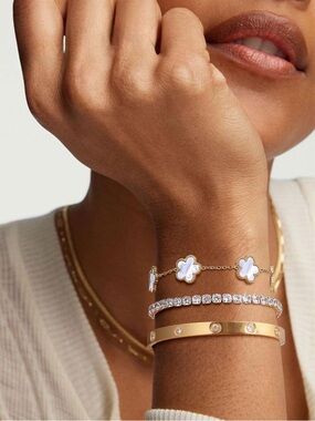 3pc Trendy 18k Gold Plated Bracelets  Clover Stackable Stainless Steel